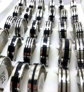 Whole lot 100pcs Top Mix Black Enamel 316L Stainless Steel Band Rings 8mm Men Women Wedding Finger Ring Jewelry Brand New3110416