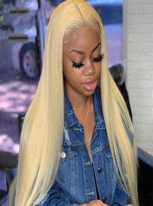 613 Blonde Lace Front Human Hair Wigs прямой HD прозрачный кружево 13x4 Предварительно осажденные 150 бразильских Реми