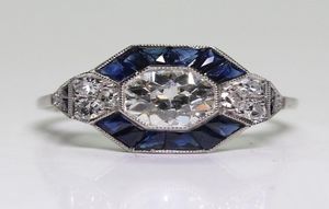 Antyczna biżuteria 925 Srebrna Diamond Sapphire Sapphire Wedding Empagandation Art Deco Ring Rozmiar 5122318974