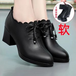 Dress Shoes Leather 2024 Zipper Shallow Mouth Real Cowhide Short Boot Middle Heel Women's Ankle Boots Apricot Grace Black Office Work