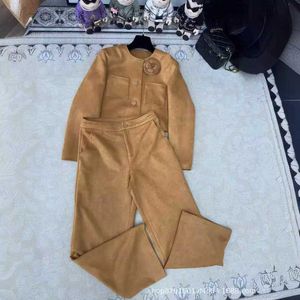 Women's Two Piece Pants designer Shenzhen Nanyou Huo~24 Spring/Summer New Product Small Fragrant Khaki suede wide leg long pants jacket set for women BCQB