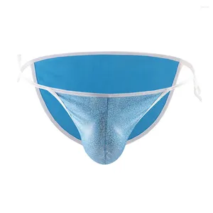 Underpants sexy Männer Seitenkrawatten glänzende Höschen Low -Rise u konvexer Beutel Dessous Unterwäsche Solid Bikini Calzoncil