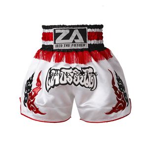 Muay Thai Shorts Män Kvinnor Barn Boxning Shorts 2024 Ny broderi Satin Kickboxing Pants Grappling Cage Fighting Training Wear