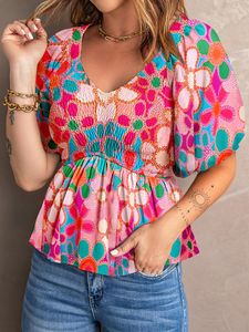 Women's T Shirts Fashion V Neck Bohemian Printed Short-Sleeved Top T-shirt