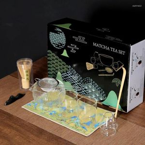 Set di stoviglie 8pcs/set matcha set tè set in bambù scottatura ciotola di vetro tradizionali utensili da tè fatti a mano interni