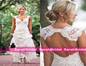 Full Lace Wedding Dresses Cheap V Neck Hollow Back Long Sweep Train Boho Garden Bridal Gown Custom Made Country Style New3410782