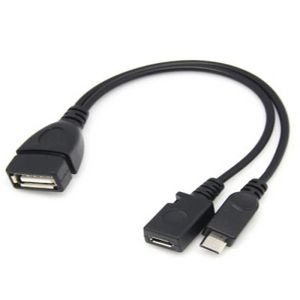 2 In 1 OTG Micro USB Host Power Y Splitter USB Adapter to Micro 5 Pin Male Female Cable