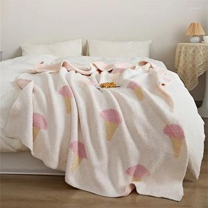 Blankets Super Cozy Microfiber Feather Yarn Jacquard Cute Ice Cream Knitted Throw Blanket