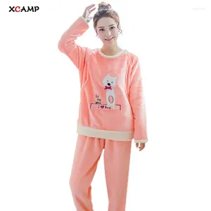 Hemkläder xcamp kvinnors pyjamas höst och vinter set kvinnor långärmad sömnkläder varm härlig bomull