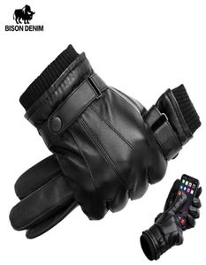 BISON DENIM Men039s Genuine Leather Gloves Touch Screen Gloves for Men Winter Warm Mittens Full Finger handschuhe Plus Velvet S8448038