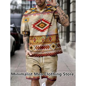 Sommermänner Set Fashion 2 Piece Bohemia Print T -Shirt Shorts Hosenanzug Casual Trainingsanzug übergroße Kleidung Jogging Sets 240409