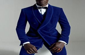 Royal Blue Velvet Evening Party Men Suits Doppelbrust Schal -Revers -Hochzeiten -Hochzeitstups 2019 Neueste Mantel Pant Designs9116458