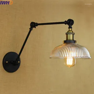 Lampa ścienna Iwhd vintage LED LED do domu retro szklane żelazne loft czarny oświetlenie sypialni schody obok czytania oświetlenia