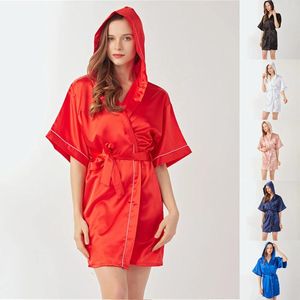 Home Clothing Women's Hooded Silk Robes Satin Kimono Robe Short Bathrobe Bridesmaid Wedding Party Sleepwear Multi Colors Pajamas Cardigan