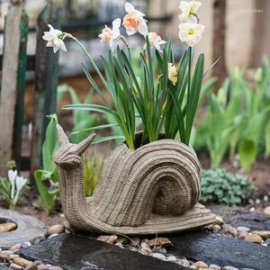 Vases Woven Snail Animal Modeling Flower Pot Creative Cute Succulent Cartoon Ornaments Garden Decoration