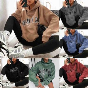 Hardshirts Harajuku Fashion عارضة للنساء هوديي الخريف الشتاء BHVR لعبة خطاب الطباعة بالإضافة إلى الصوف دافئة طويلة الأكمام y2k pullover هوديي 240413