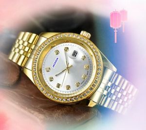 Знаменитая модная мужская женская унисекс часы Auto Day Date Time Clock Japan Quartz Движение Полное из нержавеющей стали бриллианты кольцо точка браслет часы подарки