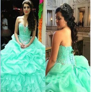 Vestido elegante de babados de cristal de cristal bola de bola de sweetheart quinceanera verde verde sexy 16 vestidos organza vestidos de baile vestidos longos para4525816