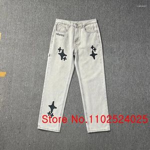 Men's Jeans 2024 Summer Broken Planet Trousers Embroidery Beauty High Street Men And Women Loose Casual Trend Straight Leg