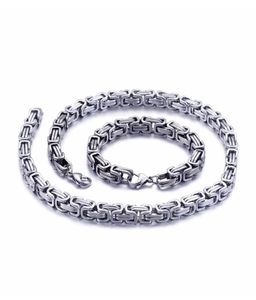 5mm6mm8mm bred silver rostfritt stål King Byzantine Chain Necklace Armband Mens smycken handgjorda6150554