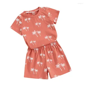 Clothing Sets Toddler Baby Boys Summer Clothes Beach Style Tropical Tree Print 2PCS Short Sleeve T-Shirt Tops And Elastic Band Shorts