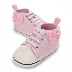 Girls Baby Canvas Shoes Spring Autumn Cute Heart Bow Newborn Infant Toddler Crib Sneakers Soft Sole Floor First Walkers