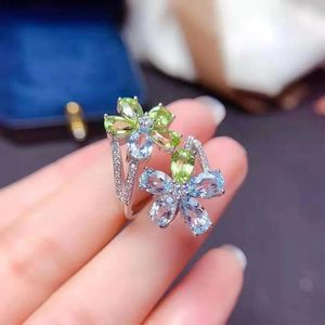 Cluster Rings Natural Topaz Olivine Flower Ring S925 Sterling Silver With Certificate Fine Fashion Charm Weddings Jewelry For Women