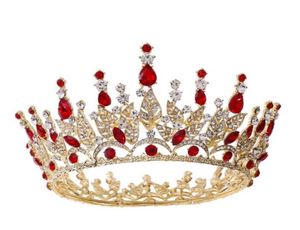 Royal Red Full Round Crown Rhinestone Tiara Wedding Bridal Women Fashion Hair Accessories Crystal Blue Green Silver Gold Headpiece8178381