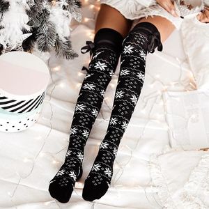 Women Socks Thigh High For Xmas Snowflake Reindeer Cotton Over The Knee Boot Stockings Extra Long Knit