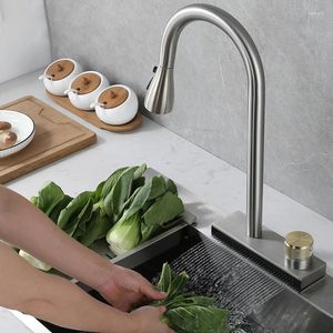 Kitchen Faucets Brushed / Gun Grey Waterfall Faucet And Cold Water Pull Out 360 Degree Mixer Tap