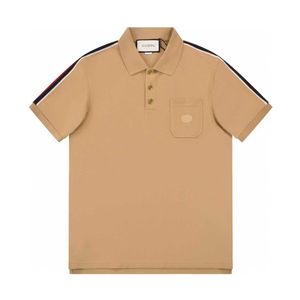 High quality designer clothing the correct summer short sleeved lapel embroidered polo shirt for boys khaki striped contrasting t-shirt