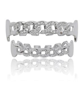 NEU Custom Fit vollständig CZ Cuban Fang Grillz Icedout Bling Hip Hop Zähne Grill Oberer unten Grillz Set Kette Vampire Grills7788308