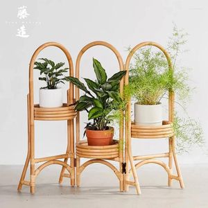 Vases Handmade Rattan Flower Racks Retro Creative Folding Shelves Indoor Plant Baskets And Decorative