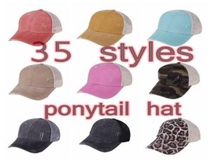 Cappelli a coda di cavallo incrociati 35 colori lavati in mesh panino disordinato camo leopard berretto da baseball cappello da camionista sportivo esterno cyz31852257087