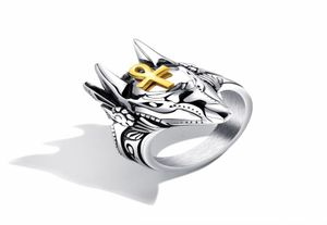 Punk Egypt Anubis Wolf Handsome Ring For Men High Quality Stainless Steel Silver Color Rings Dropship1056065