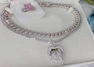 Iced Out Bling CZ Mouth Pendant Dollar Symbol Graved 5mm Tennis Chain Dripping Lip Necklace Hiphop Women Män Choker Jewelry Chok4656743