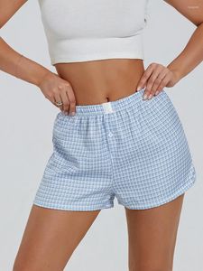 Kvinnors shorts wsevypo Summer Loose Plaids Lounge Bottoms For Women Girls Chic Fashion Mid Elastic Band Short Pants Street Sleep