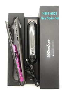 Professional 2 in 1 USB Rechargeable Hair Straighteners Curling Irons No Fan Hair Dryer 8 Heads Multifunction Hairs Curler Salon H1935593