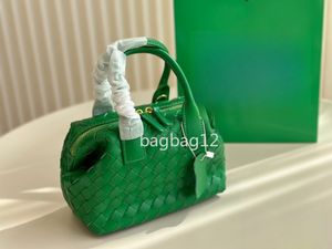 Designer Bauletto Introcciato Woven Bag Real Leather Cassette Bowling Bag Single Shoulder Bag Crossbody Bag Handbag Mini Womens Cowhide Green Bag