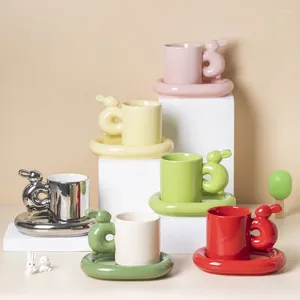 Koppar tefat kreativt unikt design kaffe med söt djur keramisk mugg och maträtt för te mjölk latte roliga födelsedagspresenter