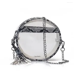 Axelväskor kvinnor rensar snakinskin mönster crossbody väska runda transparent handväska handväska med tofs försäljning-wt