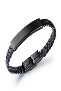 Fashion Jewelry Mens Black Charm Handmade Braid Leather Bracelet Finding Stainless Steel Design Diy Punk Hip Hop Bracelets For Men5323250