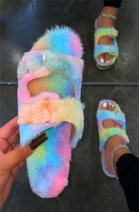 2021 Women039s Bunte Hausschuhe Winter warme Süßigkeiten Farbe Lowheeled Pantoffeln Freizeitsportler Fliplops Mädchen Home Clothing9005699