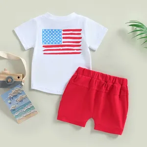 Компания одежды День независимости Baby Boy Shorts наряд буквы танка на вершине American Flag Print Elastic набор талии