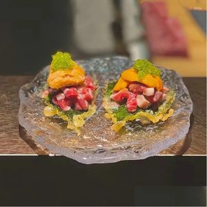 Bulaşık Plakaları Sashimi Sushi Cam Plaka Batı Teslim Yaratıcı El Özel Sofra Sofra Damlası Evi Bahçe Mutfak Yemek B DH5SK