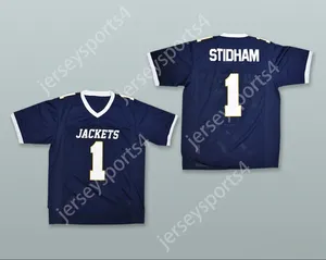 Custom Qualquer nome Número masculino Juventude/crianças Jarrett Stidham 1 Stephenville High School Jackets Amarelo Jackets Navy Blue Football Jersey Top Stitched S-6xl