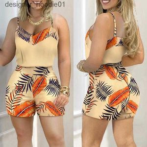 Women's Tracksuits Womens Tracksuits Women Fashion Casual Two-Piece Set Suits Wear Fe Print Spaghetti Strap Top Shorts C240413