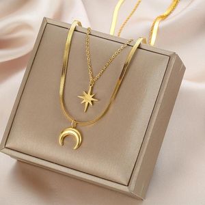 Kedjor Trend Design Sense Double Hexawn Star Moon Necklace Female Collone Chain Network Red Ins Simple Cold Wind Multi-Layer C