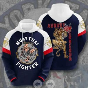 Sweatshirts Mens Jackets 2024 Muay Thai Print Hoodie and Sweatshirt MMA BJJ Graphic Pullover Kid Fashion Streetwear Sports Hooded Sweatshirt Apparel 240412