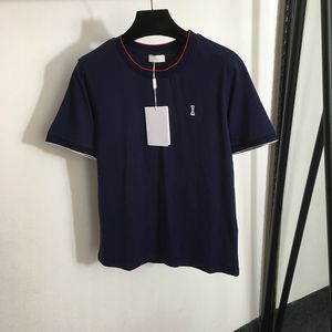 ファッション刺繍ティーラグジュアリー半袖Tシャツ2色のクルーネックコットントップトレンディソフト通気性シャツ